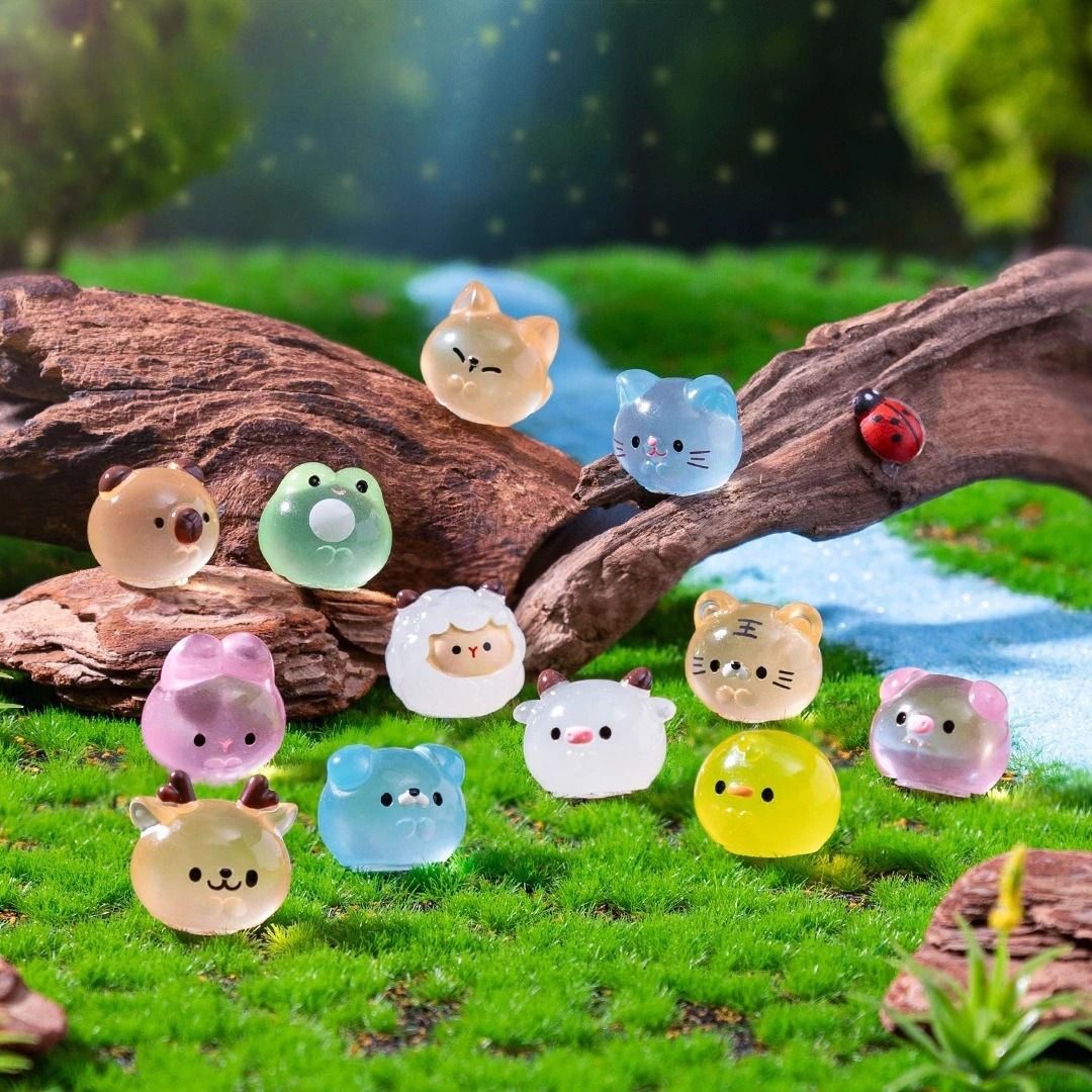 Luminous Mini Resin Animal Set | Glow-in-the-Dark Fairy Garden Figurines