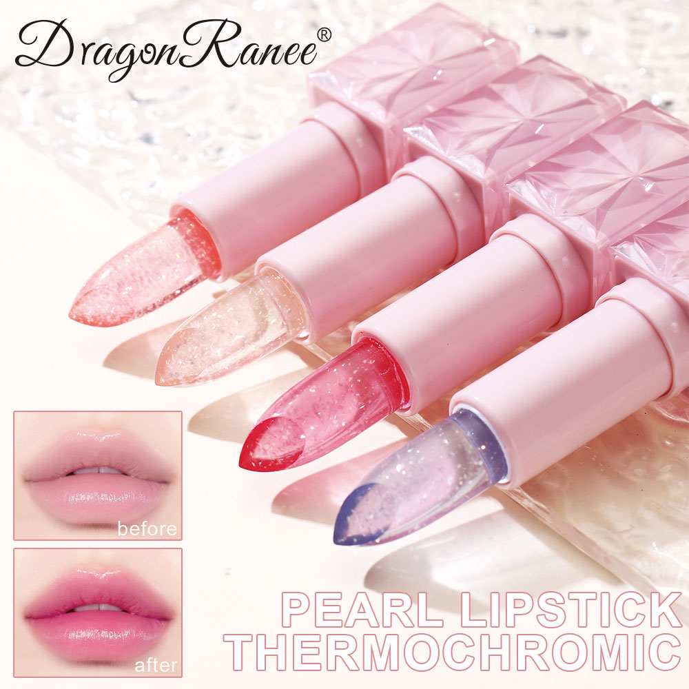 Colorful Changing Thermochromic Pink Three Diamond Crystal Lipstick, Waterproof Long Lasting Moisturising Lip Colour
