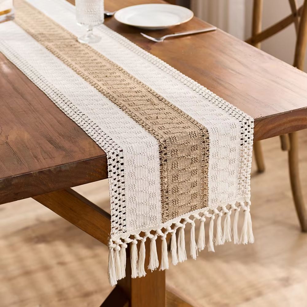 Boho Macrame Table Runner with Tassels for Farmhouse Dining & Home Decor