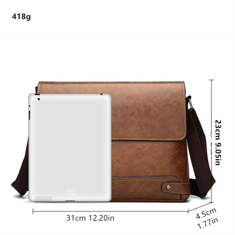 Men's Retro Leather Messenger Bag Casual Business Travel Shoulder Bag