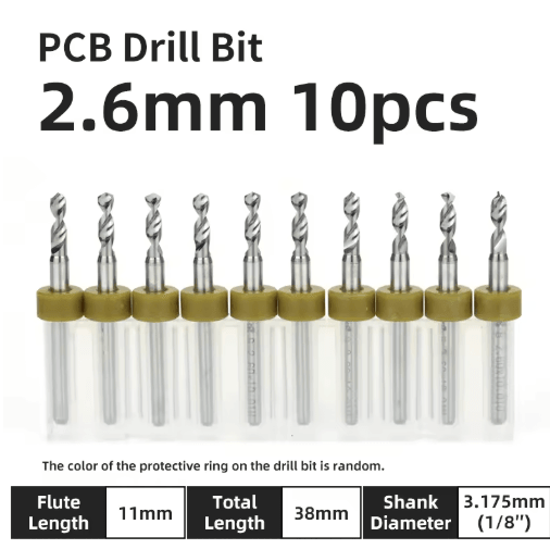 TOOLEYE Micro PCB Drill Bit Set – 10pcs Precision CNC Drills (0.1–3.175mm, 1/8 Shank)