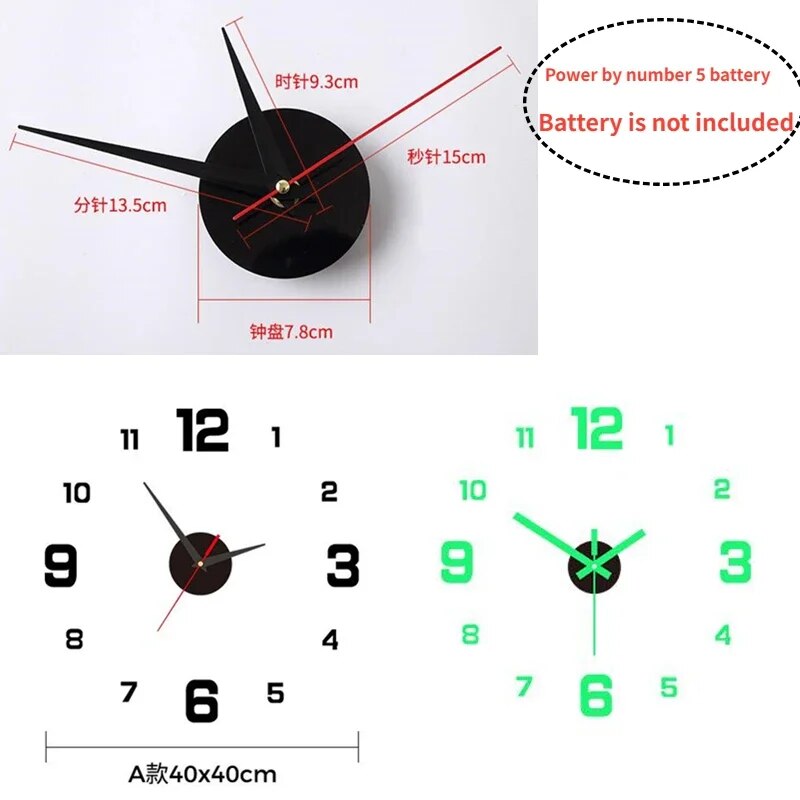 3D Luminous Wall Clock: Frameless Acrylic DIY Digital Clock Stickers for Living Room, Bedroom, Office Wall Decor