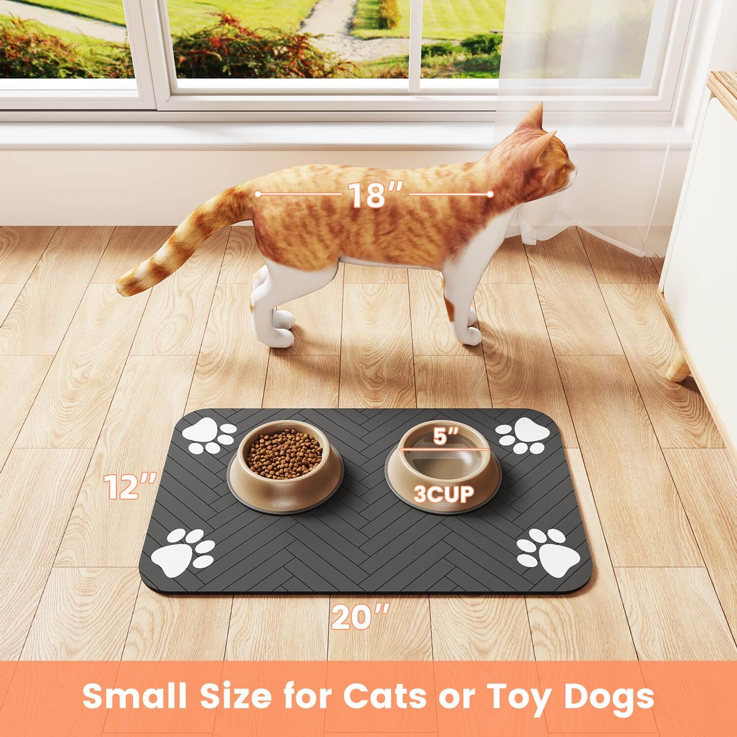Absorbent Pet Feeding Mat with Waterproof Rubber Backing for Food & Water Bowls, Quick Dry Mat for Dogs & Cats