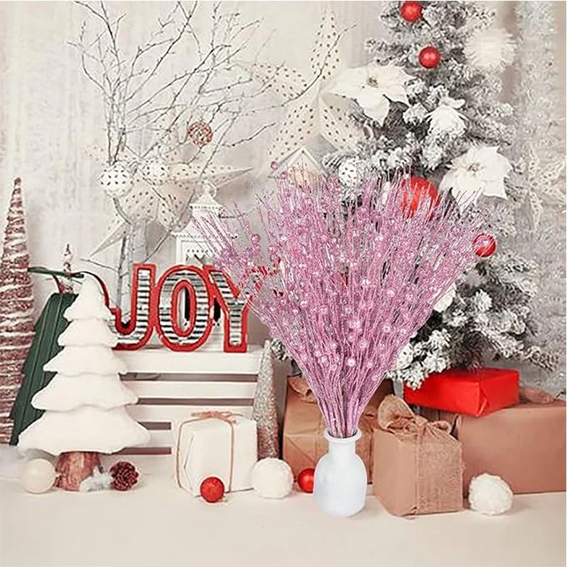 Glitter Artificial Berry Bouquet Decoration for Christmas and Holiday Crafts