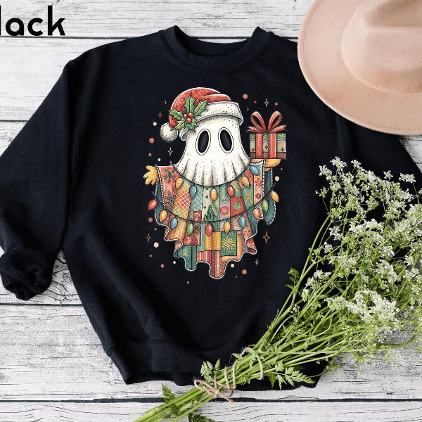 Christmas Ghost Sweatshirt | Funny Santa Hat Ghost Spooky Cute Holiday Crewneck