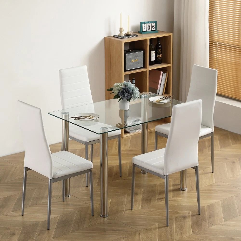Dining Set with Modern Kitchen Table Set and Leather Dining Chairs
