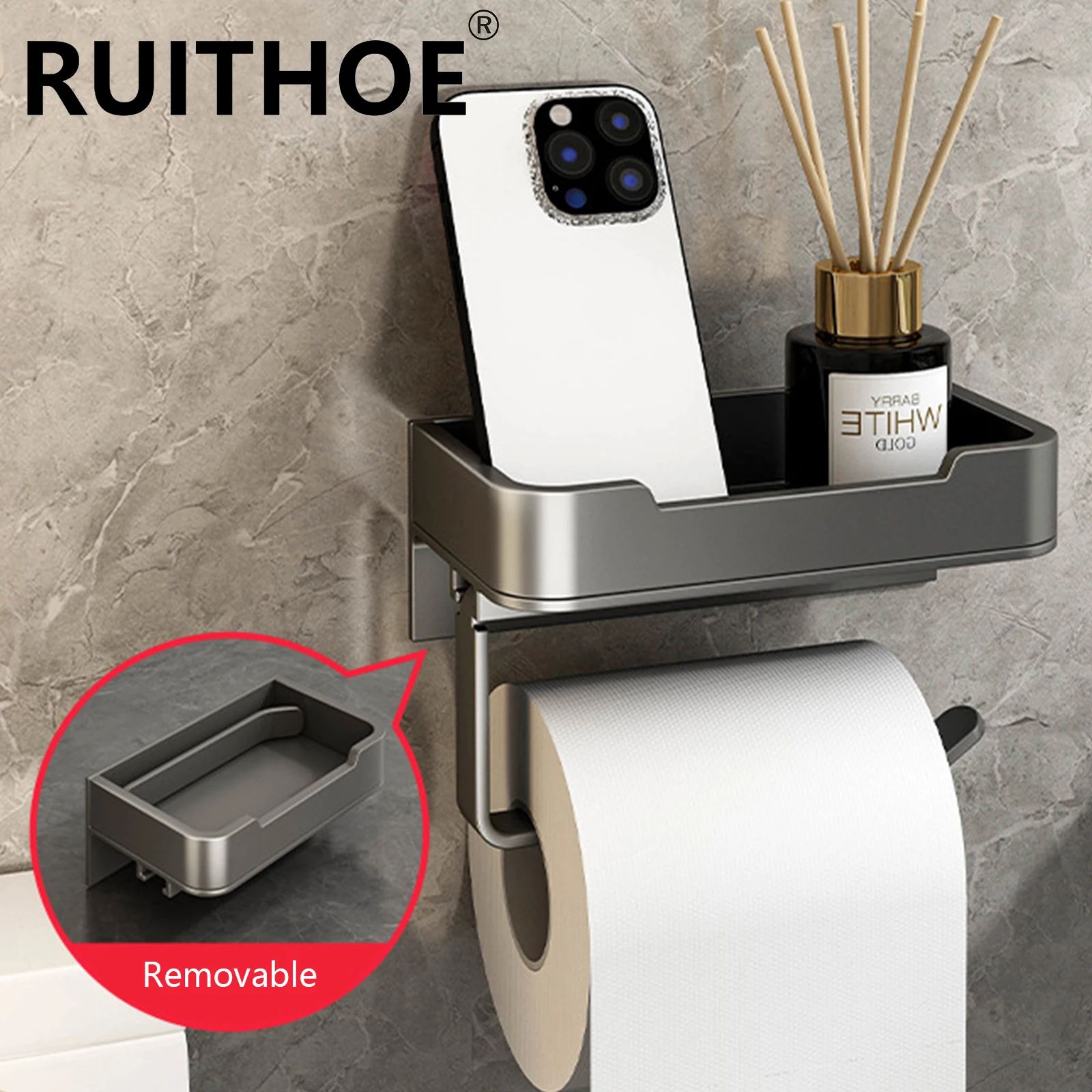 Aluminum Wall Mounted Toilet Paper Holder Shelf