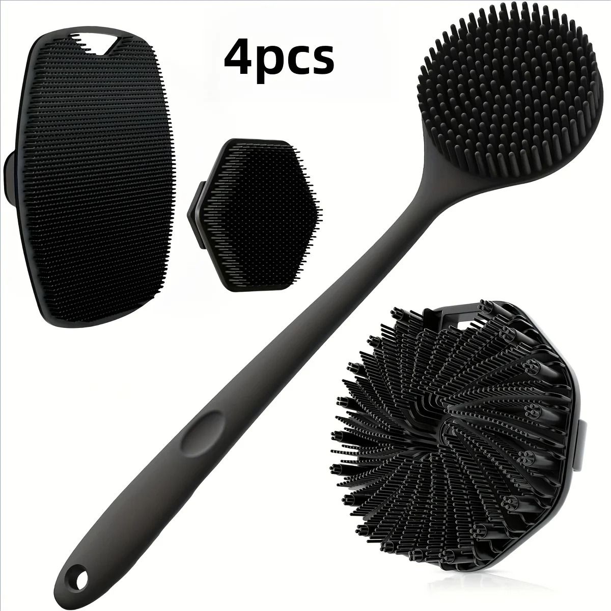 4-Piece Soft Silicone Bath Brush Set with Non-Slip Handle for Easy Cleaning and Gentle Exfoliation