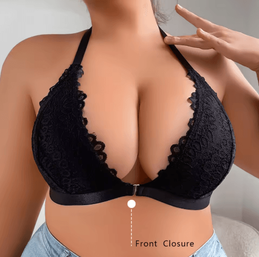 Plus Size Lace Wireless Front Closure Bra – Comfortable Breathable Backless Bralette