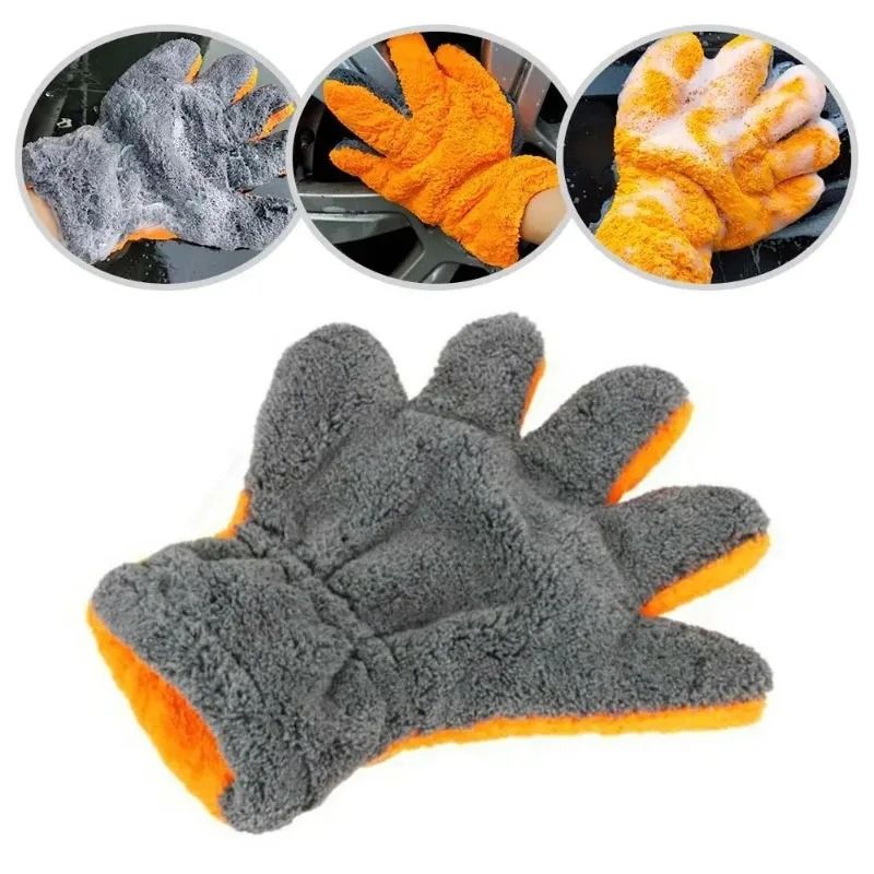 Premium Double-Sided Coral Fleece Car Cleaning Gloves – Scratch-Free 5-Finger Wash Mitts