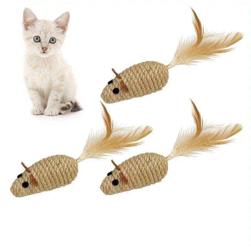 Sisal Plush Mouse Cat Toy Set – Interactive Bite-Resistant Self-Play Mice (4pcs)