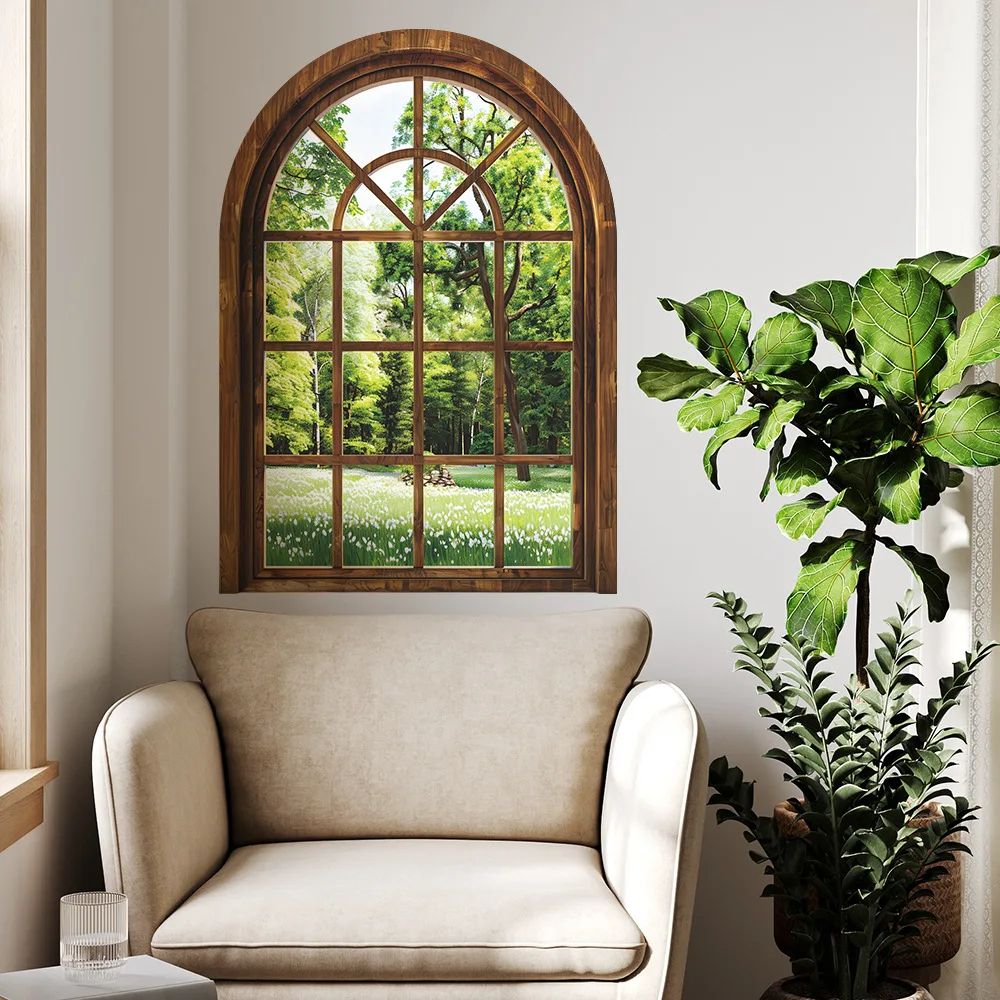 Realistic 3D Fake Window Wall Decor with Removable Plant Wall Stickers – Peel & Stick Home Wall Decals for Living Room,