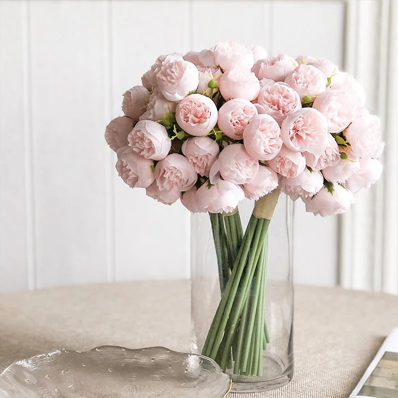 Rose Pink Peony Artificial Flowers Silk Bouquet Fake Flower for Table Vase Wedding Decoration Home