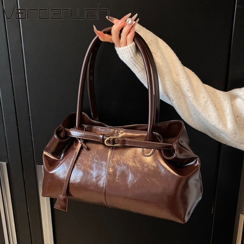 Retro PU Leather Hobo Shoulder Bag Large Capacity Work Tote for Women