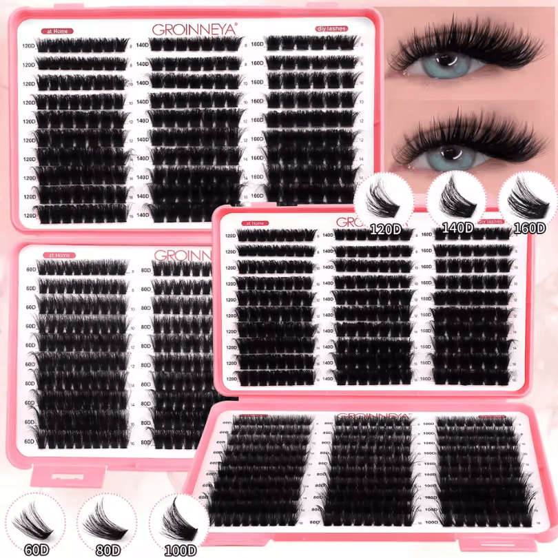 Cluster Lash Extensions Set – Mixed Tray of Fluffy Volume Individual Lashes for DIY Cat Eye Look