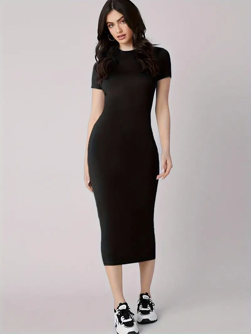 Women's Sexy Slim Fit Dress with Colored Lipprint Letter Print Round Neck Short Sleeve for Spring and Summer