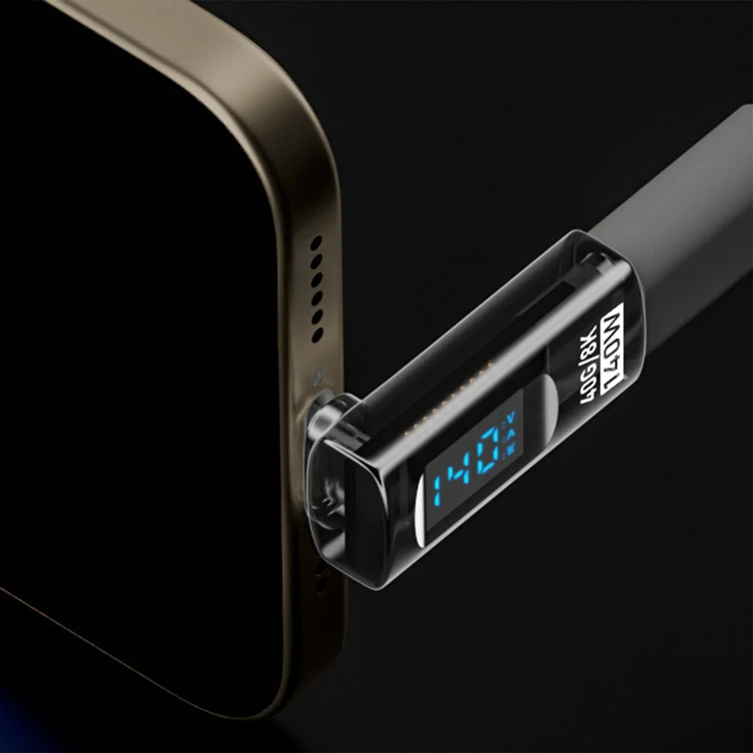 USB C Right Angle Adapter 40Gbps 140W Fast Charging Converter with Digital Display