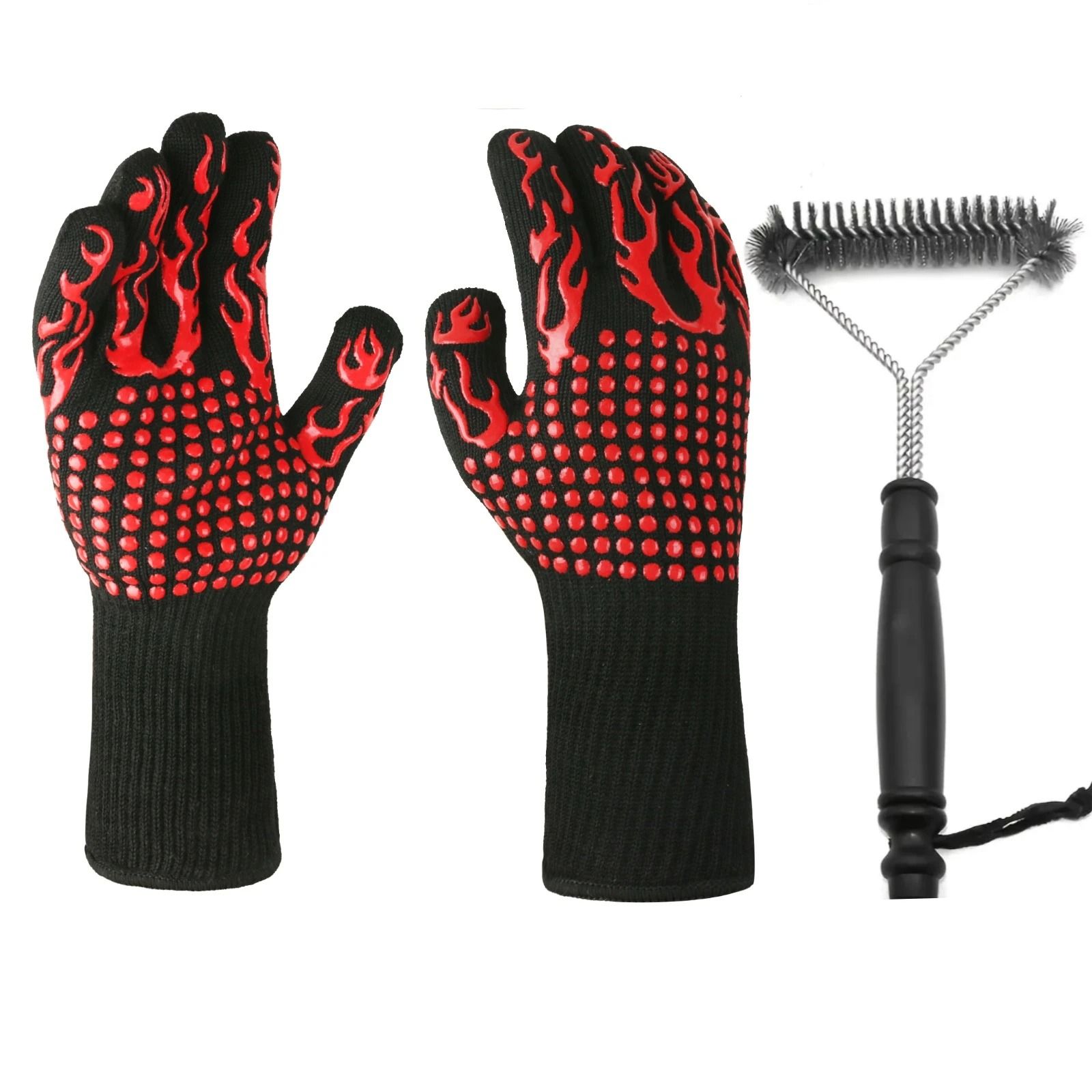 BBQ Gloves High Temperature Resistance Oven Mitts Fireproof Non Slip Grilling Gloves