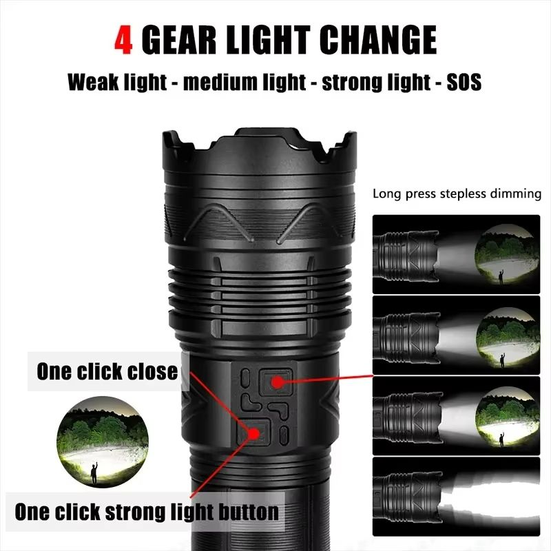 Ultra Bright Rechargeable LED Flashlight – Long Range Tactical Torch for Camping, Hiking & Emergencies