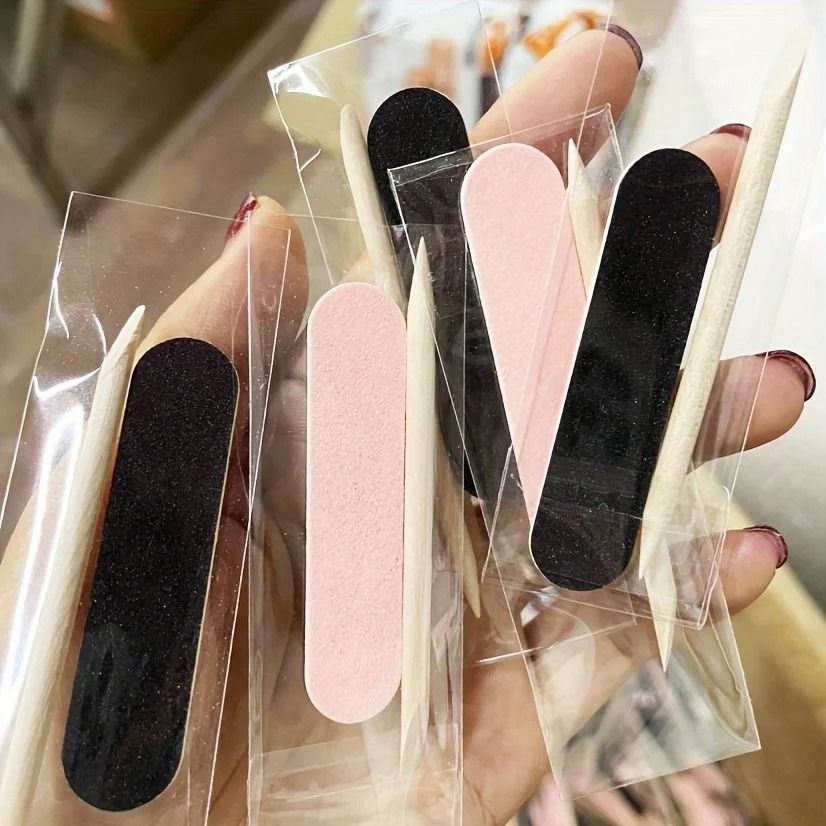 30 Piece Mini Nail Files and Colorful Wood Cuticle Pusher Kit