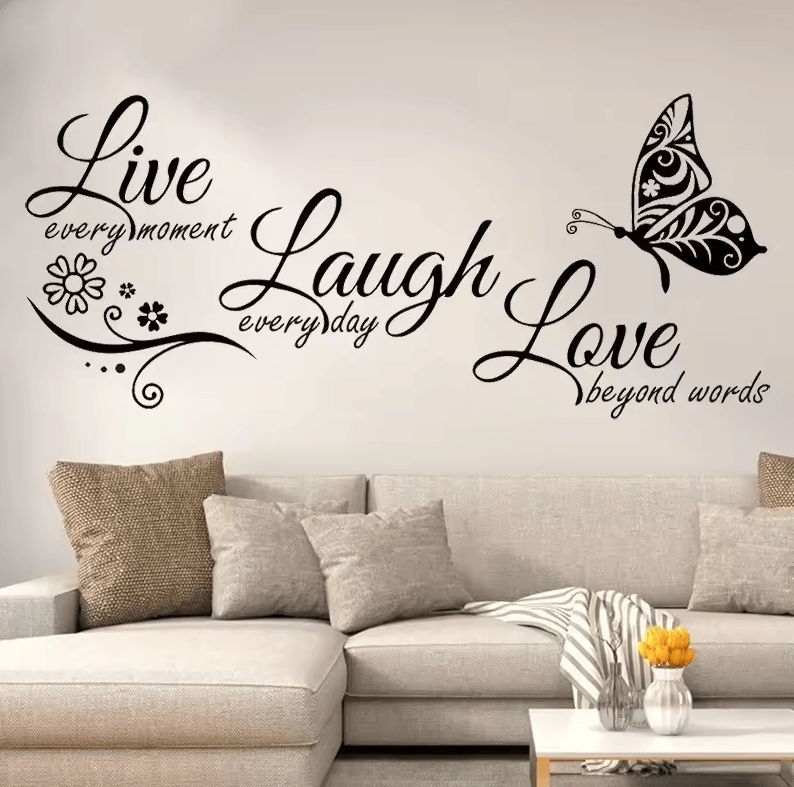 Live Laugh Love Butterfly Wall Sticker – Inspirational Quote Vinyl Decor for Living Room