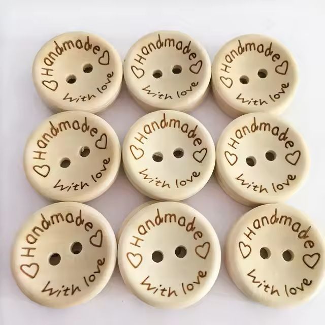 50 pcs Natural Wooden 2-Hole Buttons Decorative Sewing Buttons for Clothes, DIY Handmade Craft Accessories