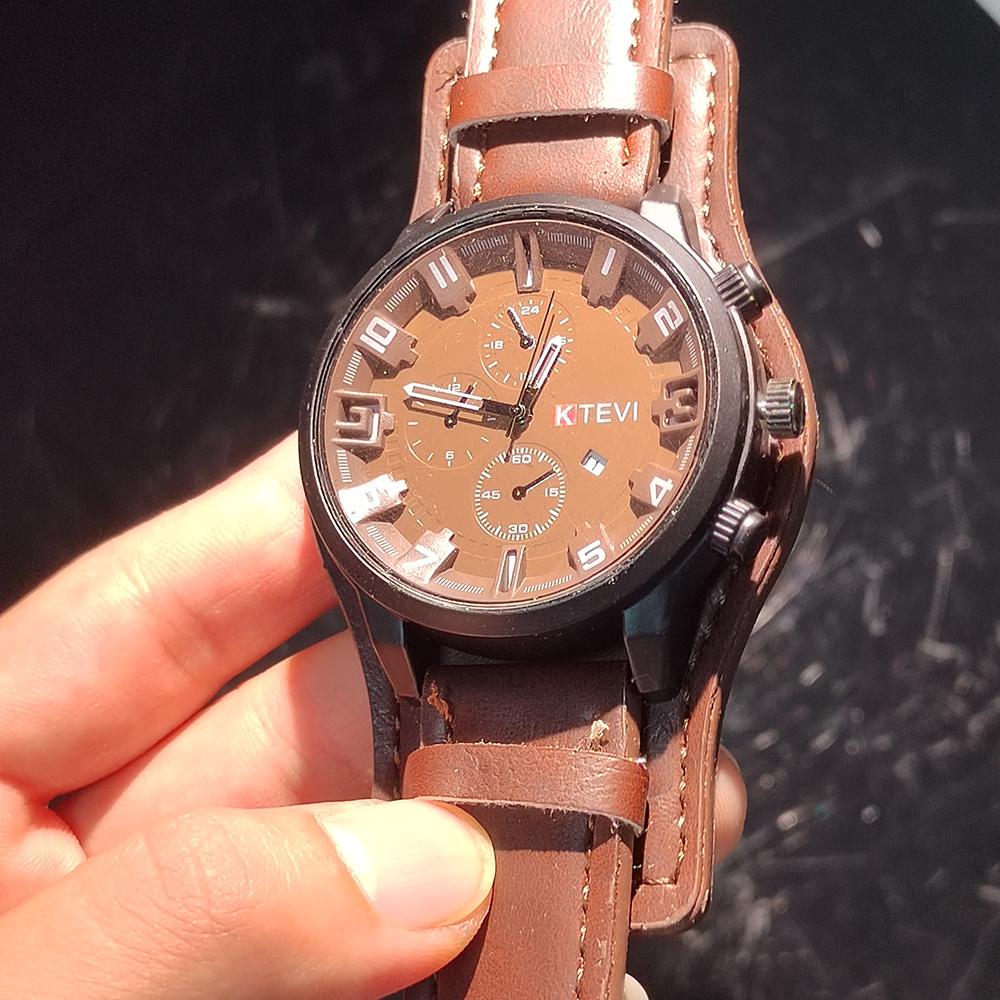 Retro Men Big Dial Leather Band Quartz Watch Business, Military, and Sports Wristwatch