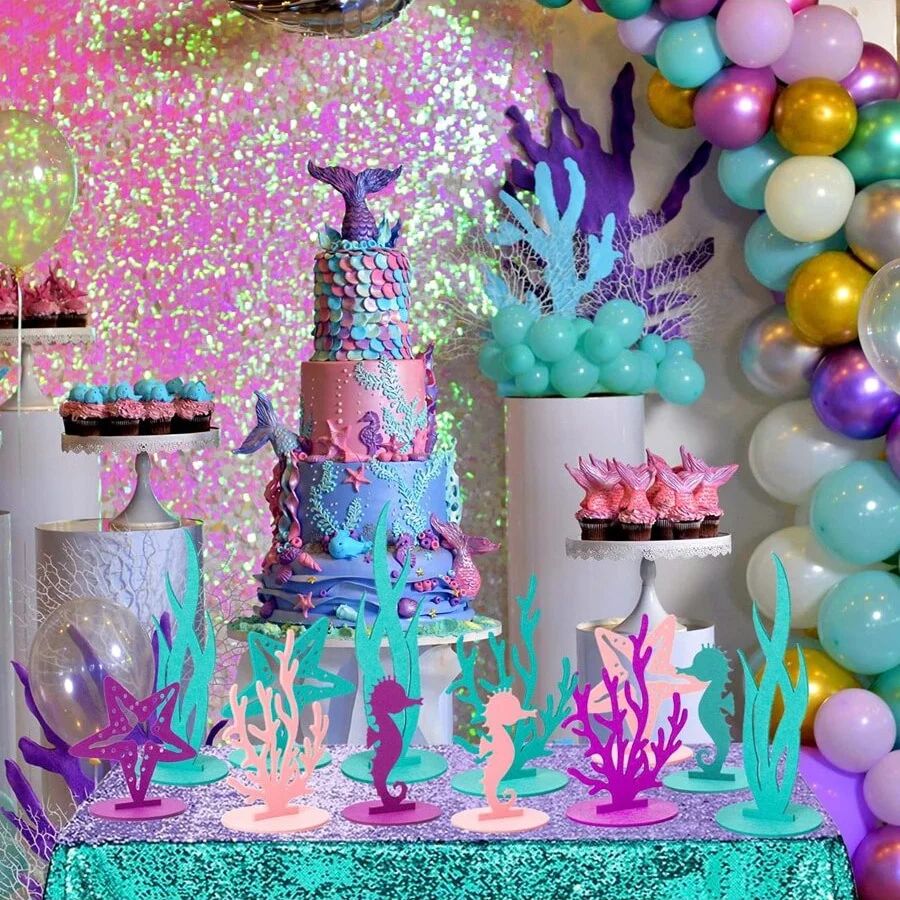 12 Piece Mermaid Birthday Table Centerpieces