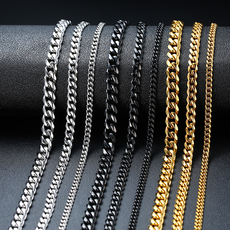 Cuban Chain Necklace for Men & Women Stainless Steel Curb Link Choker, Vintage Solid Metal