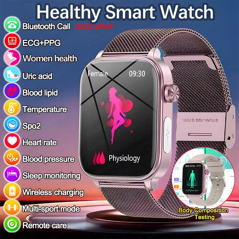New Smartwatch Health Watch for Men with ECG PPG Blood Pressure Blood Lipids Uric Acid Bluetooth Call