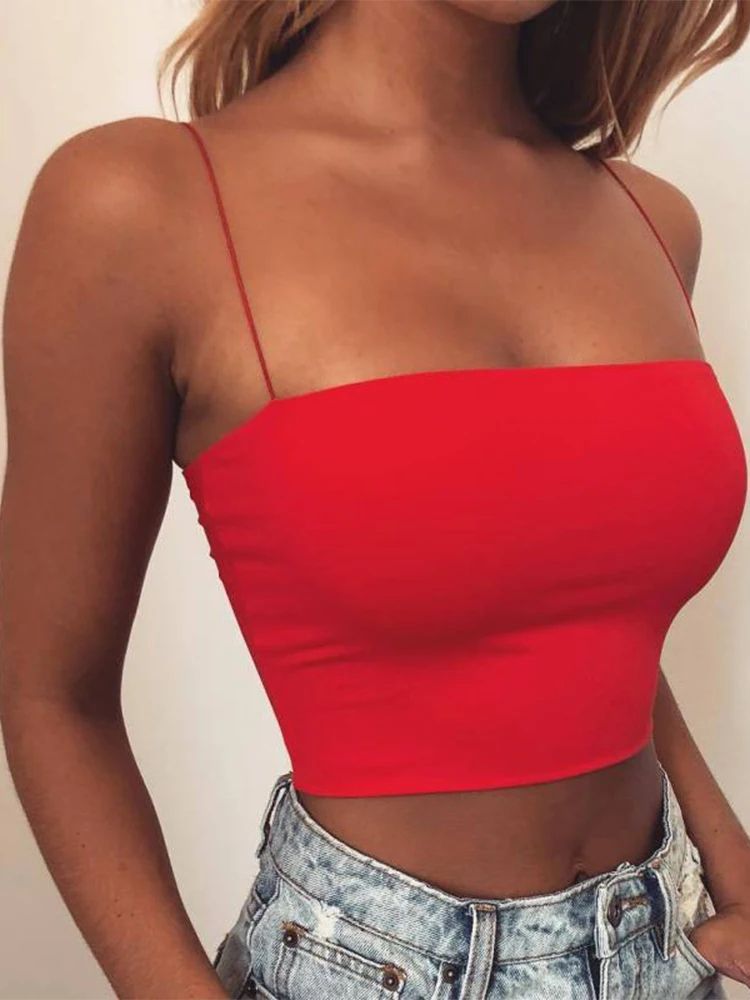 Women's 2024 Bodycon Spaghetti Strap Crop Top – Sexy Sleeveless Basic Cami