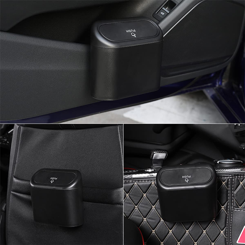 Hanging Car Trash Bin Space Saving Garbage Can for Vehicles with Press-Open Lid Durable Plastic Storage Box.