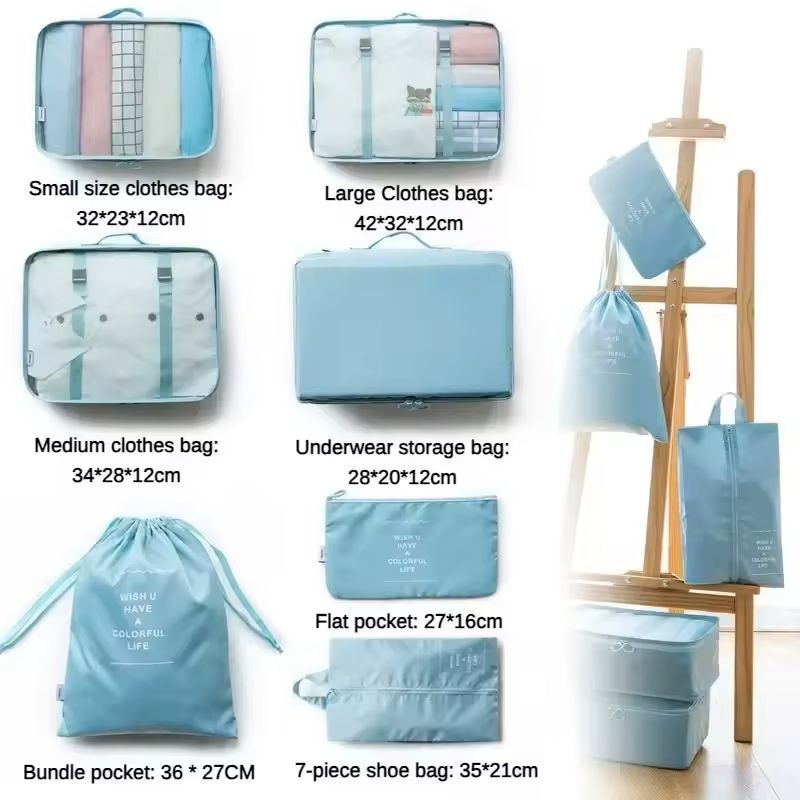 7 Piece Travel Packing Cubes Set with Shoe Bag and Pouches