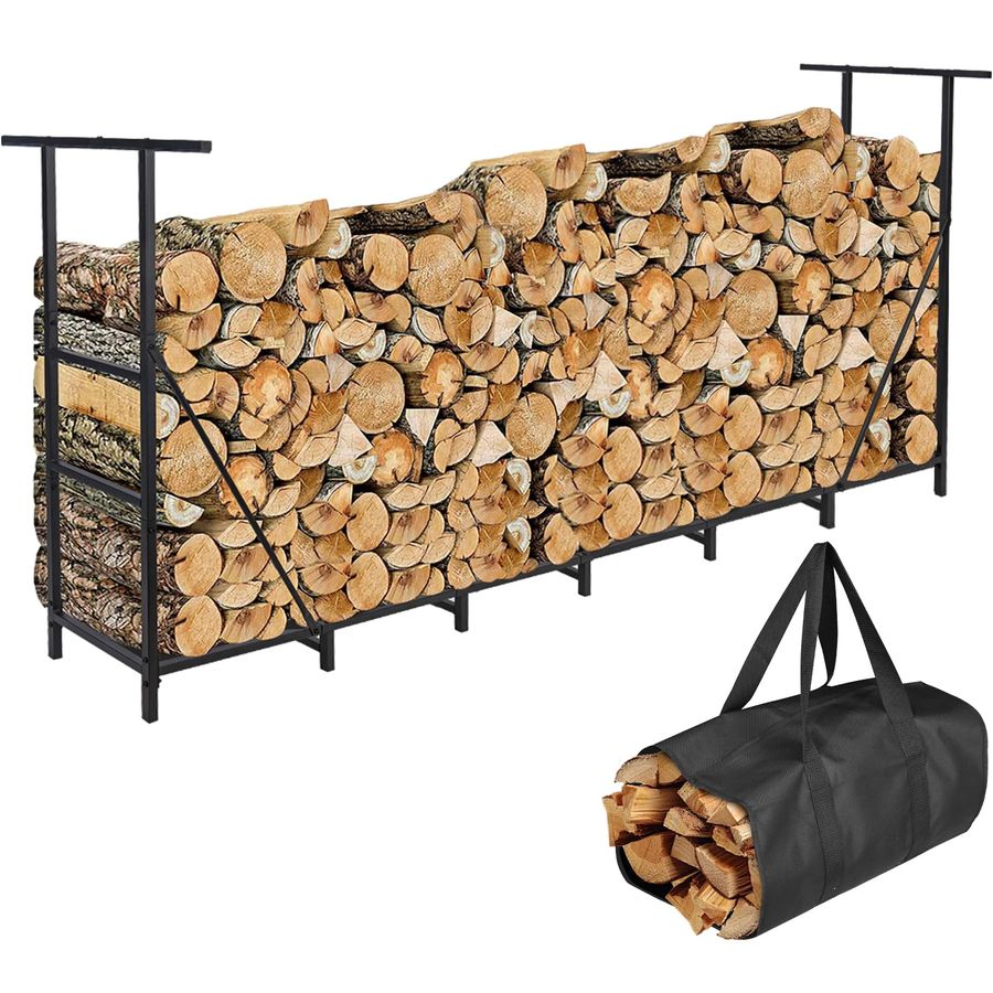 Adjustable Firewood Rack Heavy Duty Outdoor/Indoor Wood Holder, Metal Log Storage