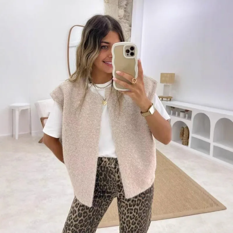 Elegant Women's Wool Vest, Korean Dongdaemun Double Sided Design, Hand Sewn V Neck Vest, Fashionable Outerwear Jacket