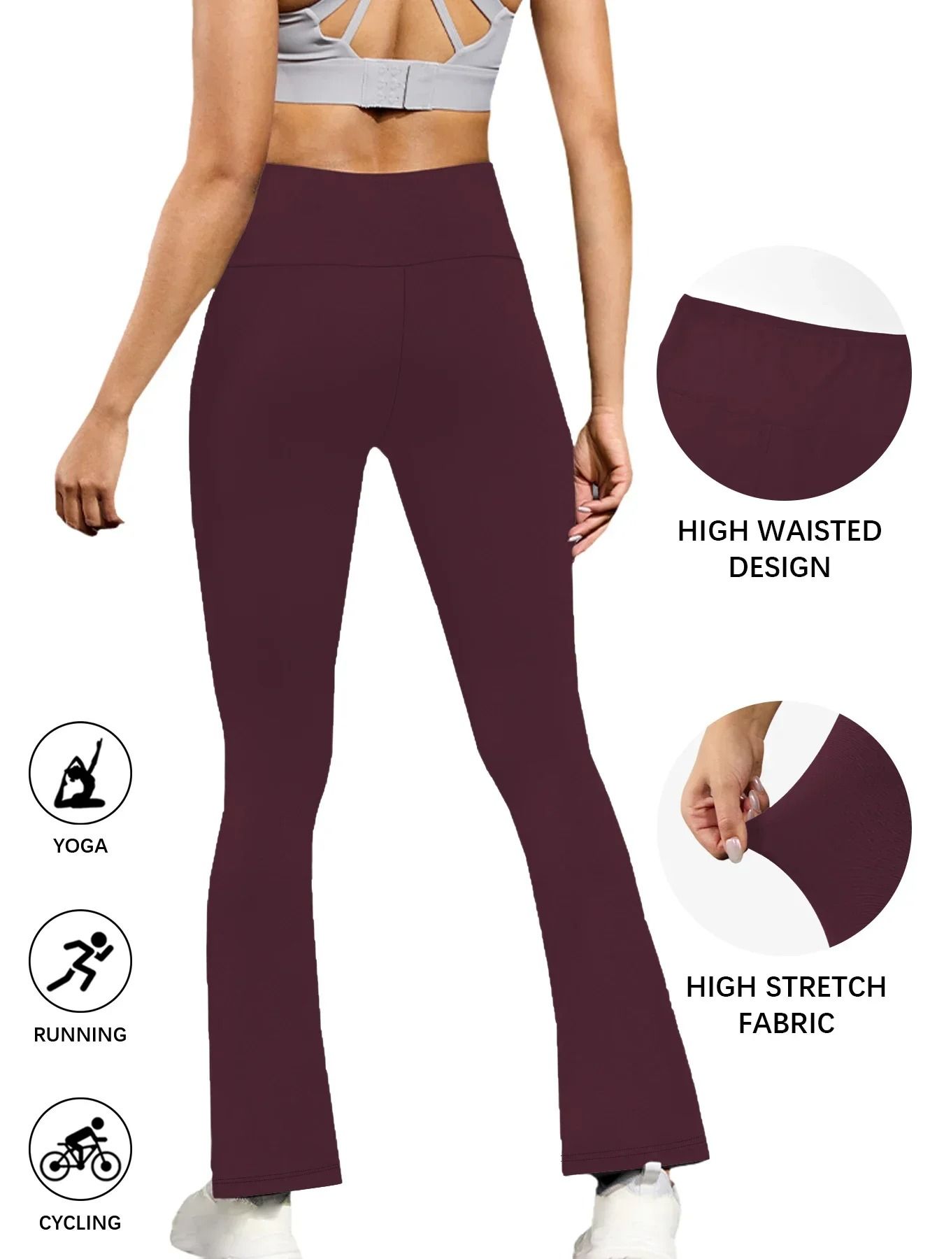Womens High Waisted Flare Yoga Pants – Super Soft Bell Bottom Leggings with Tummy Control