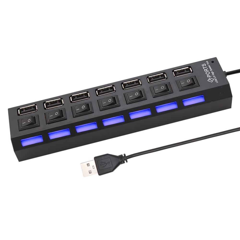 7 Ports USB Hub with Switch, USB Multi USB Splitter Power Adapter for PC, Laptops, Accessories