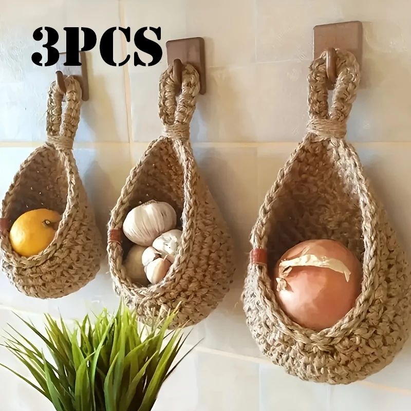 3 Pcs kitchen wall organizers – Fruit & Vegetable Storage Organizer with Hooks for Kitchen & Pantry