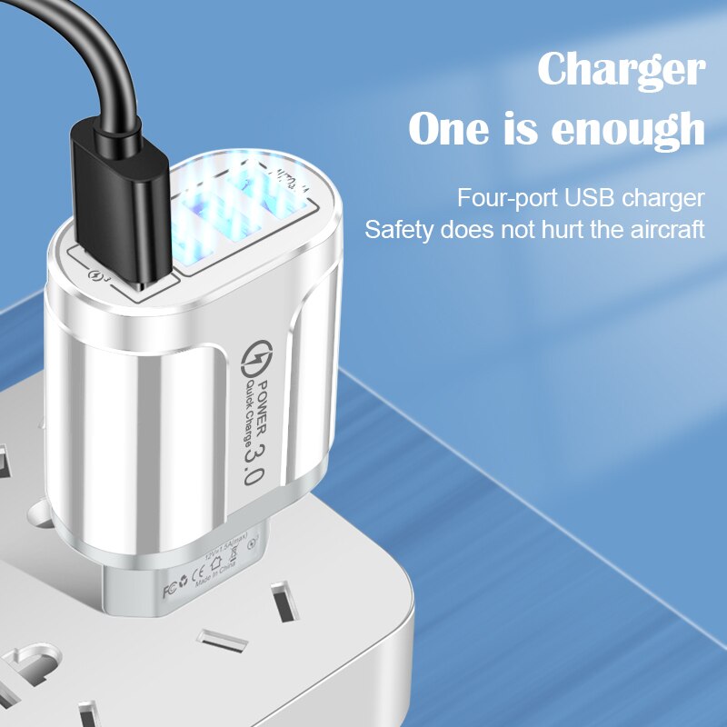 4 Port USB Wall Charger, Fast Charger QC for iPhone, Samsung, Huawei, Xiaomi, Mobile Phone Adapter