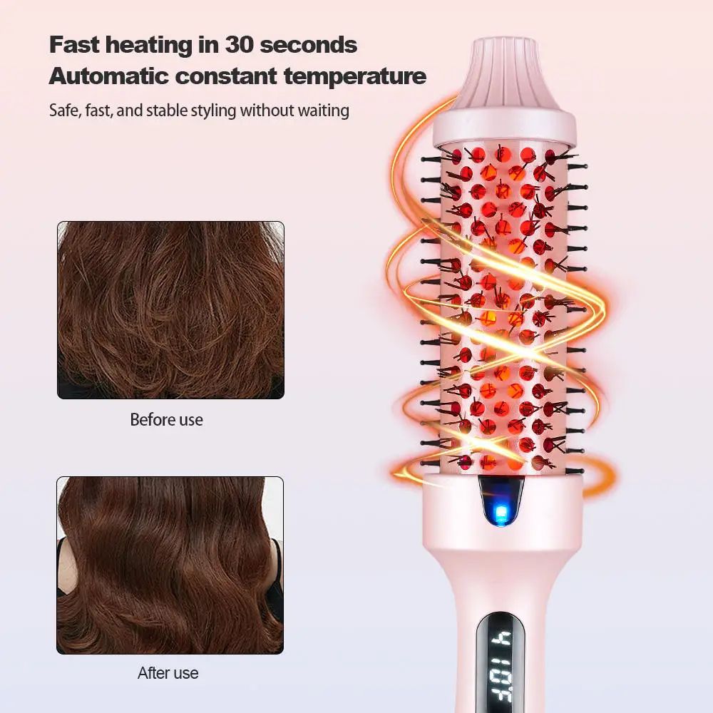 Ionic Infrared Heated Round Brush – 3-in-1 Hair Straightener & Curling Hot Brush