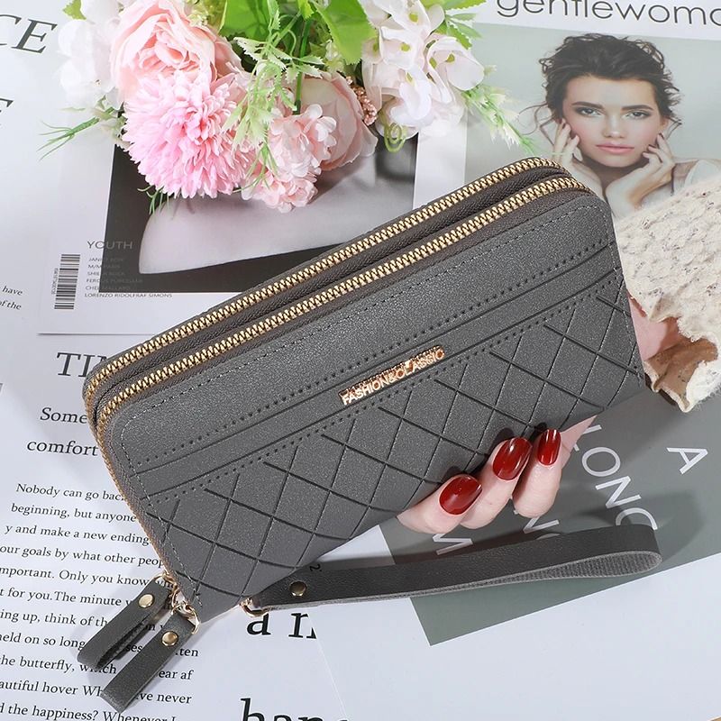 Long Womens Clutch Wallet with Double Zipper and Tassel Accent