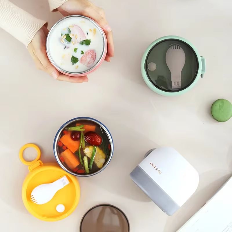 600ML Stainless Steel Lunch Bowl Microwave Safe Soup Noodle Container with Lid