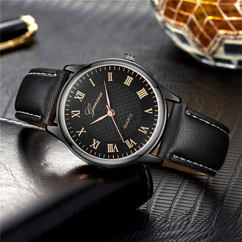 Geneva Unisex Leather Watch Quartz Wristwatch Minimalist Casual Dress Watch