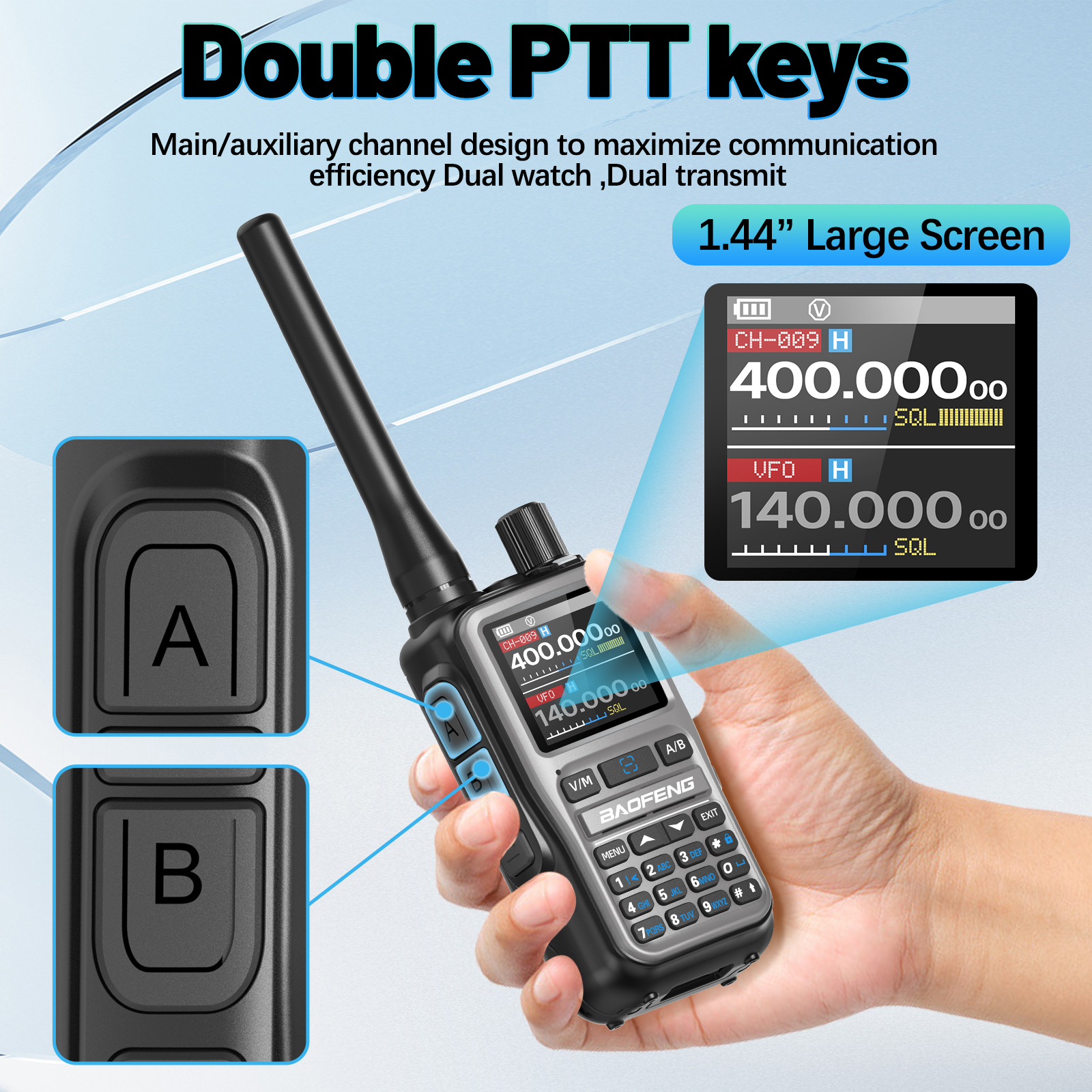 Mini Walkie Talkie Bluetooth Programmable Ham Radio with Dual PTT Long Range Communication