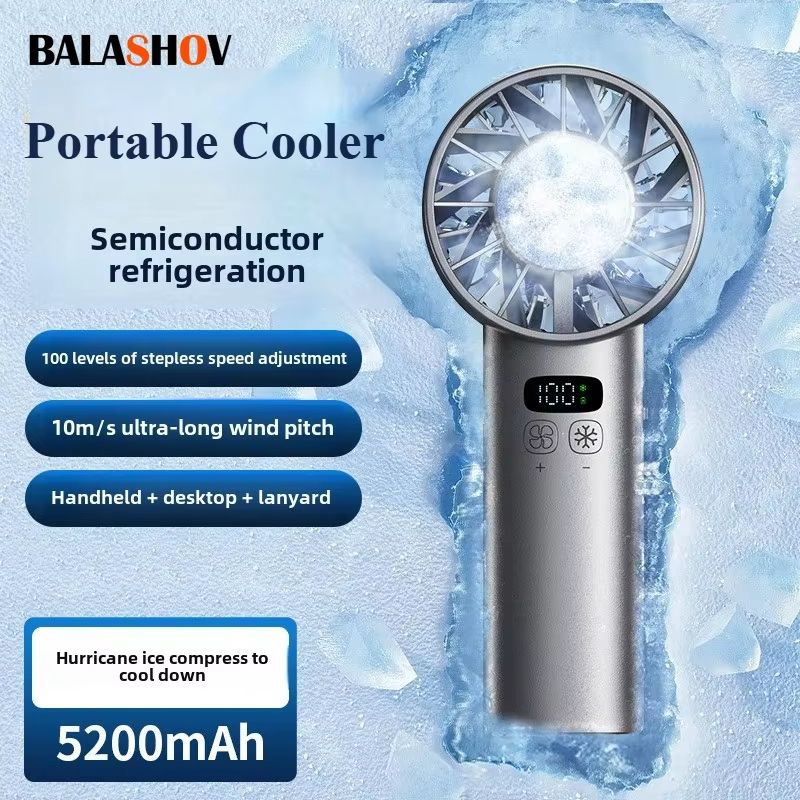 FrostFlow Portable Mini Fan – USB Rechargeable Handheld Cooling Fan with Ice Compress & LED Display