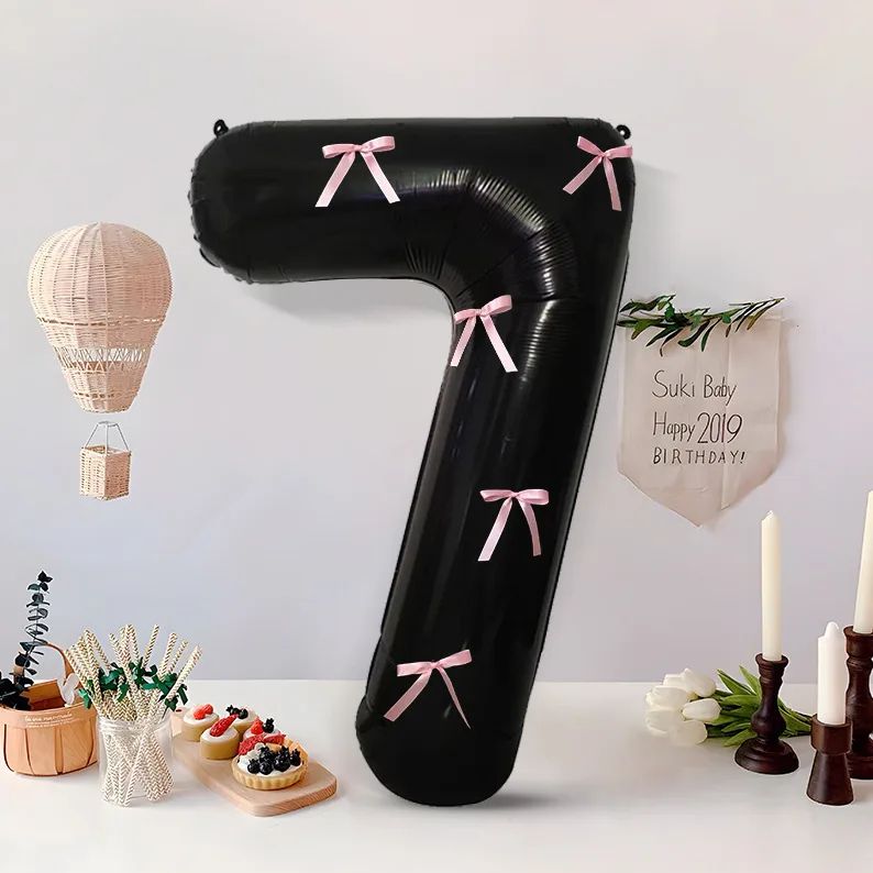 Black Number Balloon with Pink Bow