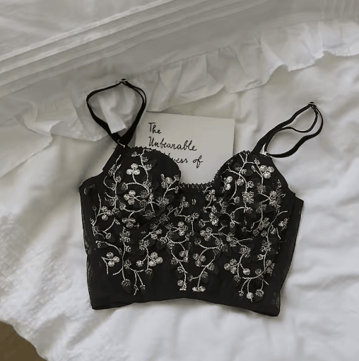 Embroidered Lace Fishbone Corset Bra with Underwire Half Cup Design