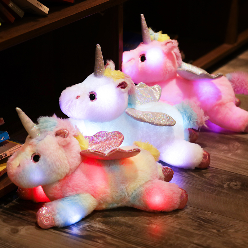 Glowing Unicorn Pillow, LED Light Stuffed Plush Toy, Creative Luminous Cushion for Children, Great Gift for Girls