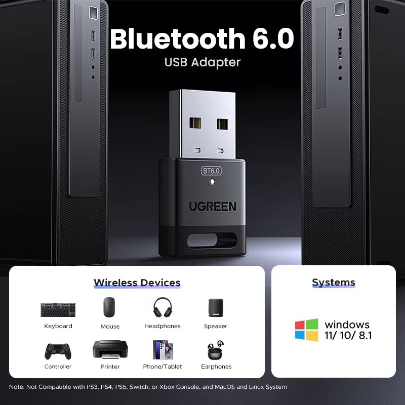 USB Bluetooth 6.0 Adapter Dongle for PC and Laptop – High-Speed Wireless Receiver & Transmitter for Windows Devices