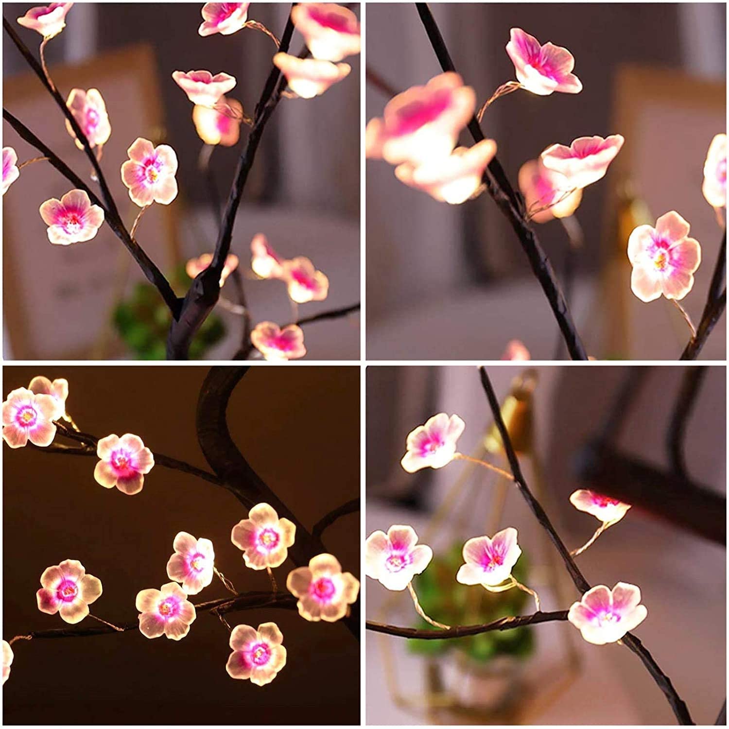 Touch Switch Table Tree Night Light, Desktop Tree LED Lamp, Artificial Bonsai Cherry Blossom